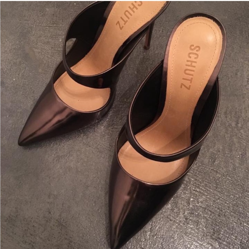 Schutz Nicolley Pointed Toe Mule Heels in Aco